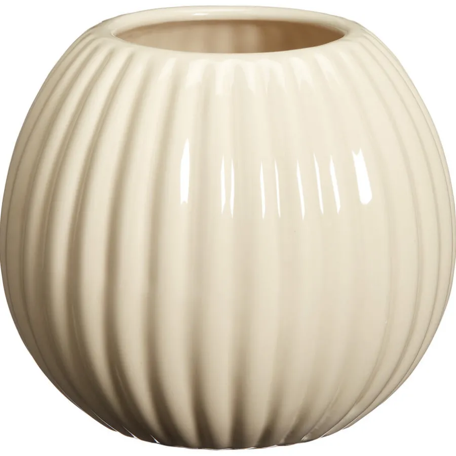 Kwantum Vazen & Potten*Bloempot Ribbel Off-White 15x13 Cm Offwhite