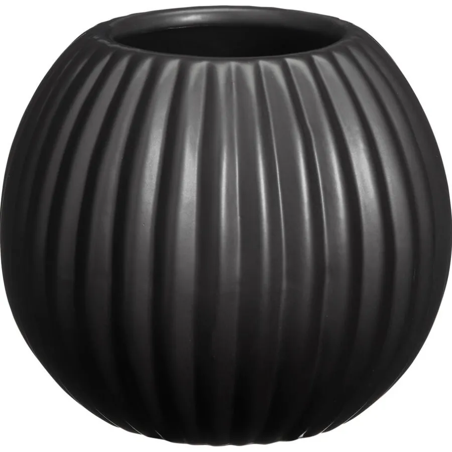 Kwantum Vazen & Potten*Bloempot Ribbel Zwart