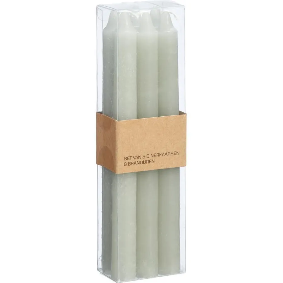 Kwantum Kaarsen & Theelichten|Kaarsen & Theelichten*Dinerkaars Rustiek 6 Stuks LichtGroen